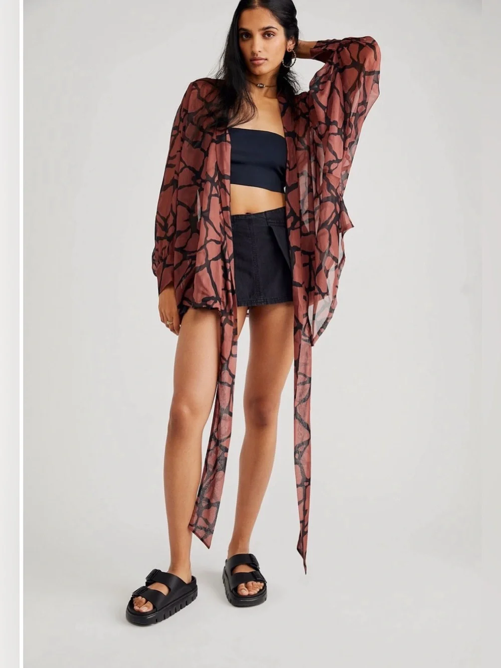 Free People Safari Print Tie Front Kimono